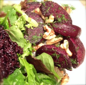 cow crumbs, gluten free, dairy free, forbidden rice, beet salad, 