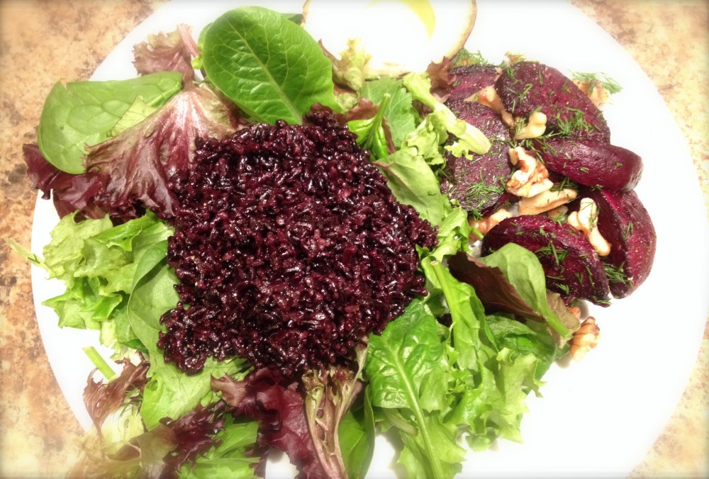 cow crumbs, gluten free, dairy free, forbidden rice, beet salad, 