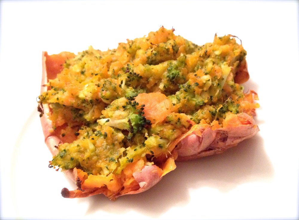 cow crumbs, gluten free, paleo, goat butter, sweet potatoes, twice baked potatoes, broccoli, healthy sides