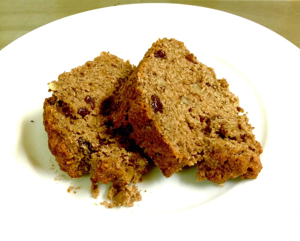 cow crumbs, gluten free, dairy free, banana bread, healthy treats, walnuts, raisins, dessert, banana